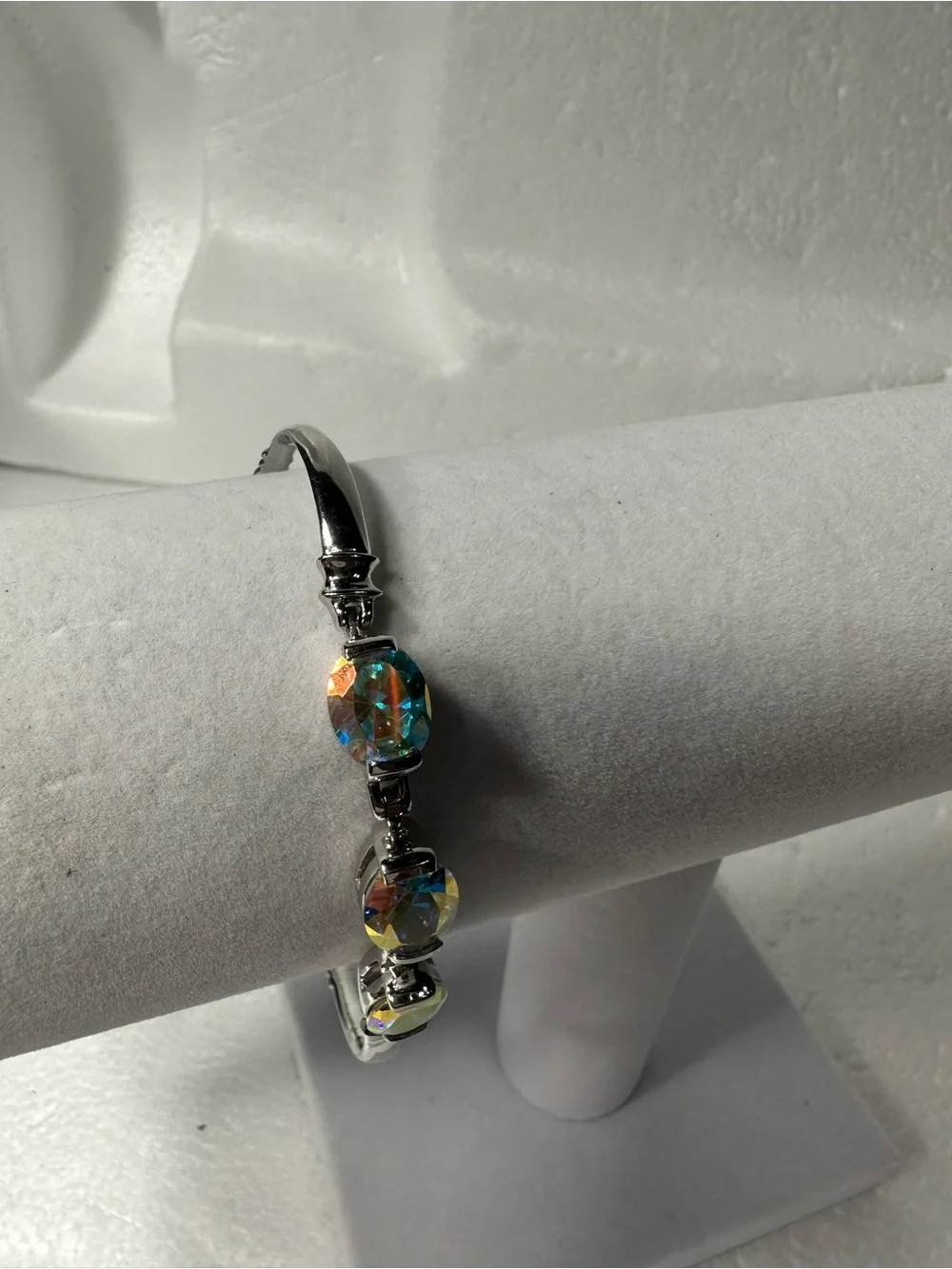 Badavici Sterling Silver 925 Multicolor Oval Topaz Bangle Bracelet Signed